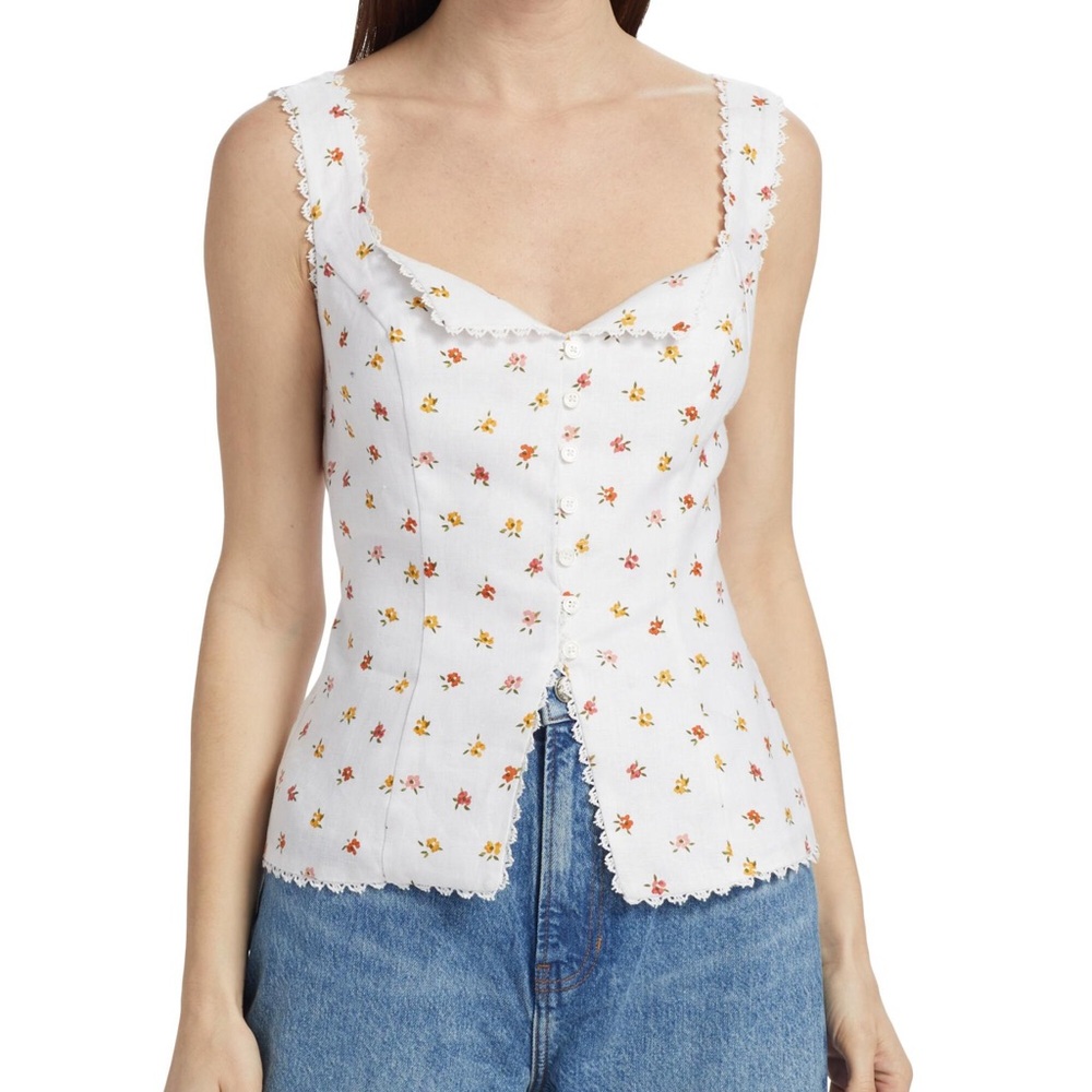 Reformation White Floral Reformation Viola Floral Linen Top/ Blouse😍 - Picture 2 of 8